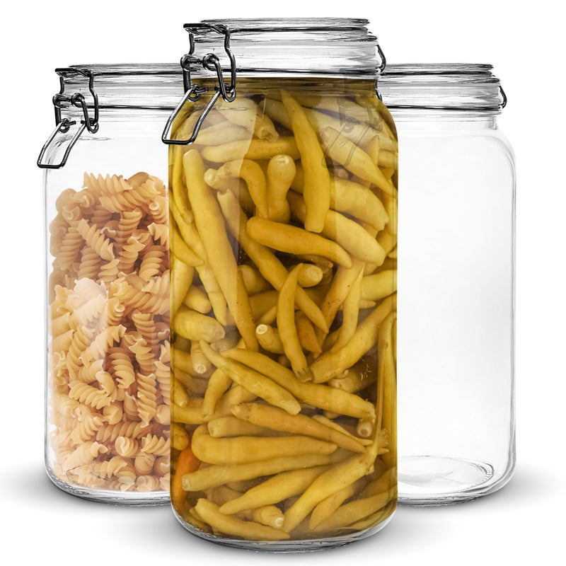Marbelous Set of 3 Glass Mason Jar 64 Ounces with Airtight Lid Large Jars With Stainless Steel Bail And Trigger Clamps - Image 1
